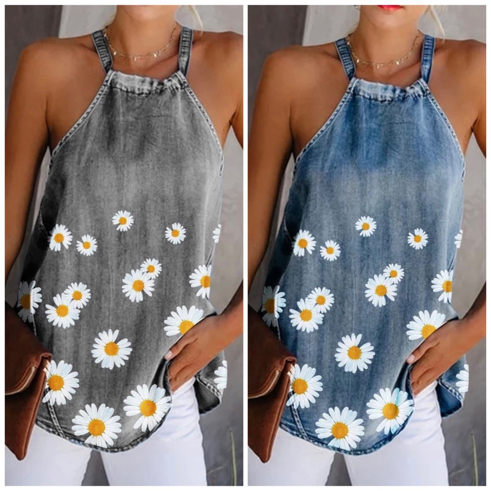 NWOT! Daisy Halter Tanks (Blue or Gray)